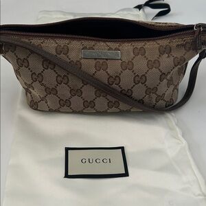 Gucci Brown Monogram Shoulder Pouchette Boat Bag